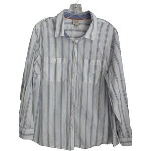 St John's Bay Women's Cotton Striped Button Shirt 0X Office Summer Casual White